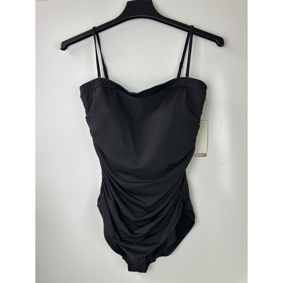 NWT CALIA Tummy Control Women's Bandeau One Piece Swimsuit Ruched Black Size 12 - Picture 2 of 11